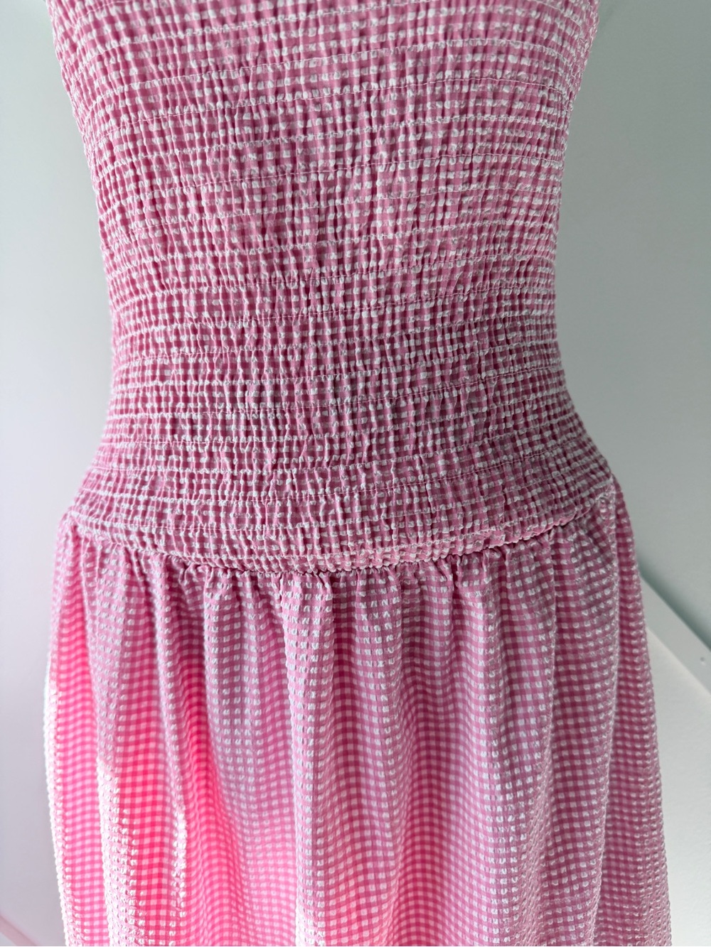 Zara Gingham Smocked Midi Dress Pink White Sz S | Cottagecore Balletcore - Picture 7 of 15